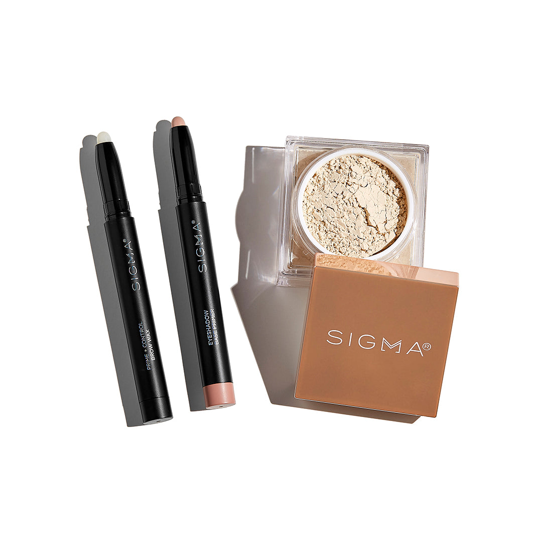 Sigma Beauty products including two makeup sticks and a container of loose powder