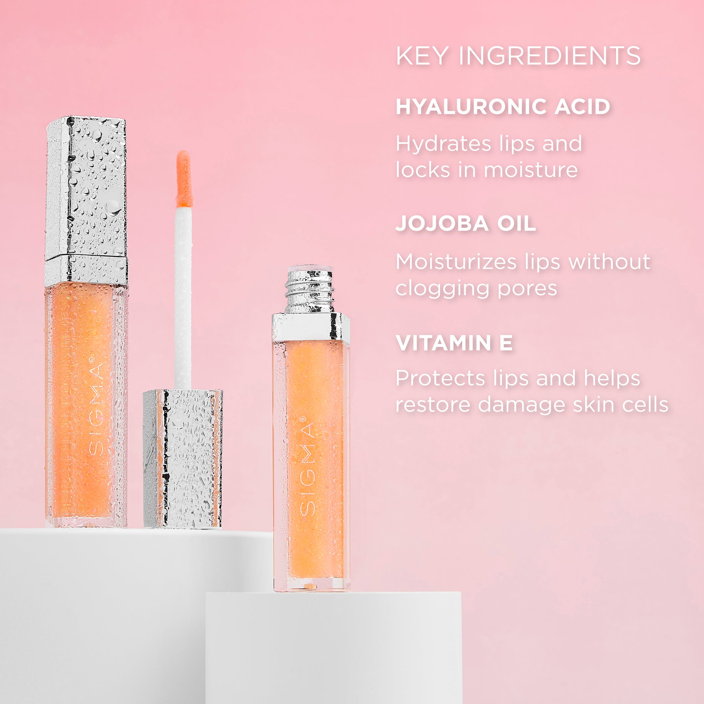 Sigma Beauty Glazed Hydrating Lip Gloss – Infused with nourishing key ingredients of hyaluronic acid, jojoba oil, and vitamin E.