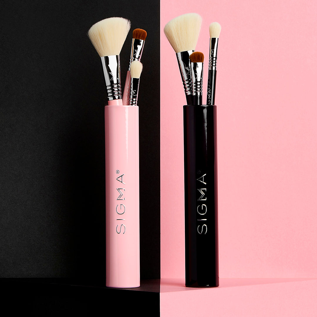 Sigma Beauty Essential Trio Brush Set available in pink or black 