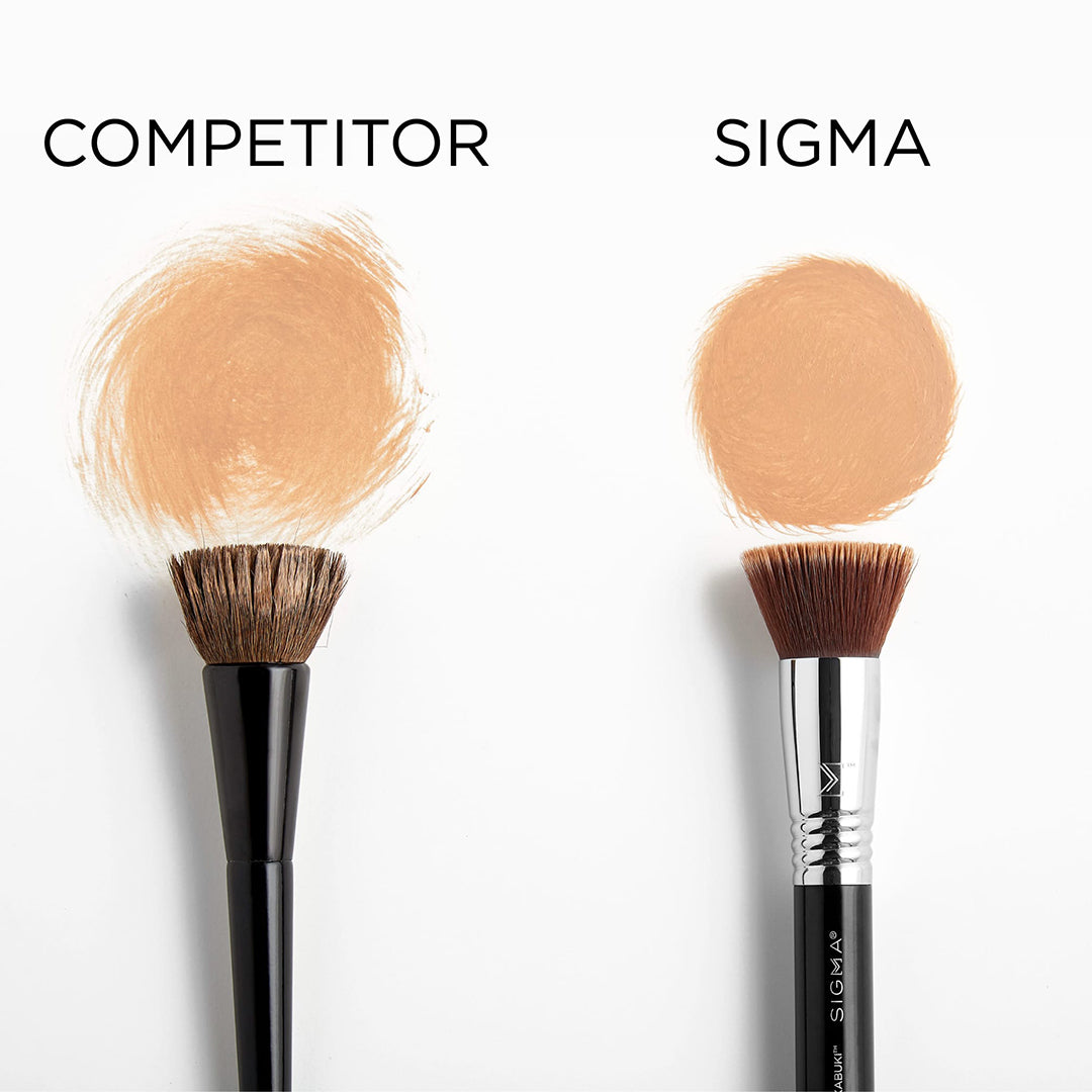 Sigma Beauty F80 Flat Kabuki Foundation Brush application performance compared to a competitors brush  